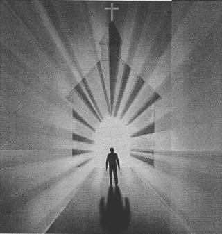 Rays of light coming out of a church