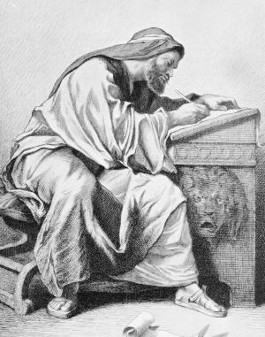 A scribe writing