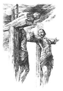 Jesus and the thief on their crosses