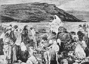 Jesus teaching on a hill side
