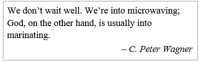 “We don’t wait well. We’re into microwaving; God, on the other hand, is usually into marinating.” – C. Peter Wagner