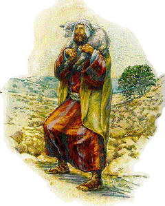 Shepherd carrying a lamb on his shoulders