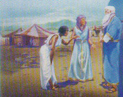 Sarah, Hagar, and Abraham; artwork by C. Winston Taylor