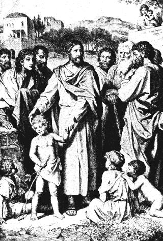 Jesus and a child, with the disciples